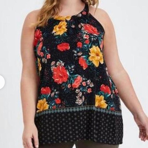 Torrid Black Floral Tunic Goddess Tank Top - Picture 1 of 10